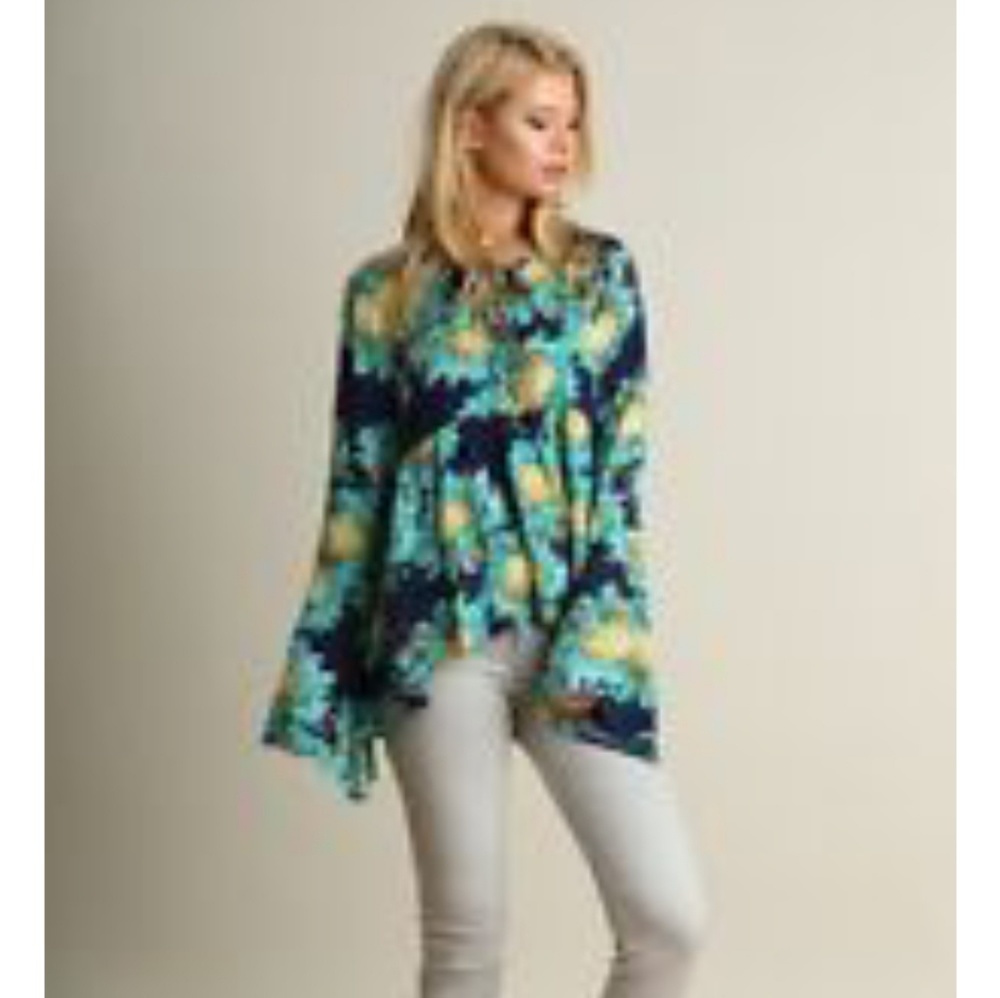 UMGEE sunflower blouse blue/teal size M